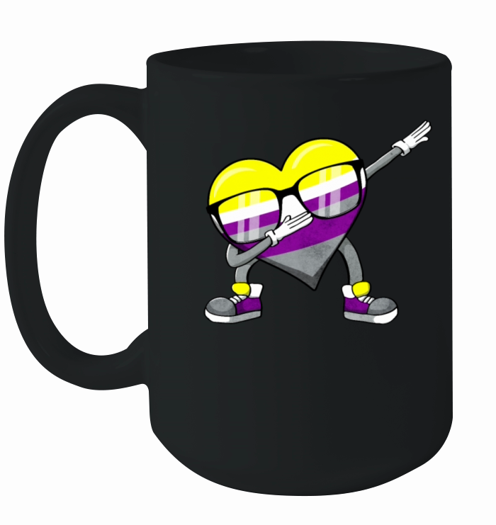 Non Binary Pride Flag Dabbing Heart Sublte LGBTQ Ceramic Mug