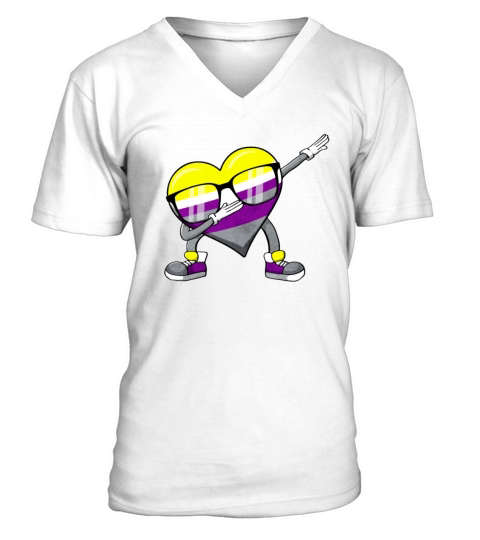 Non Binary Pride Flag Dabbing Heart Sublte LGBTQ V-Neck T-shirt