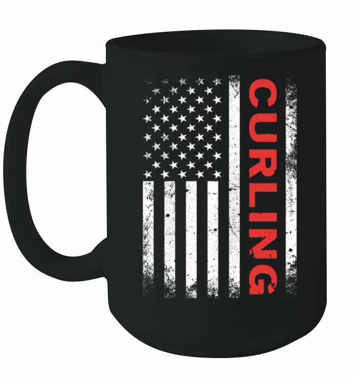Vintage Curling USA Curling American Flag Ceramic Mug