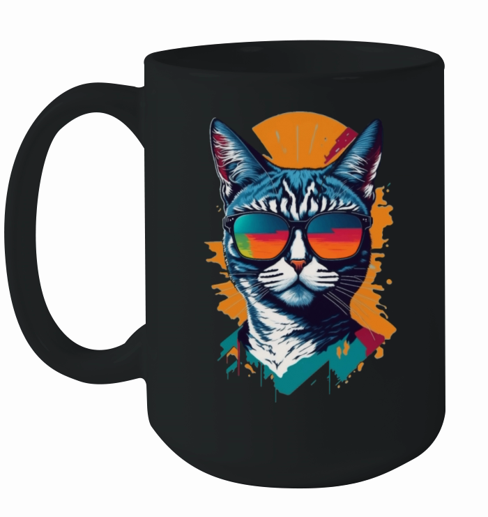 Vintage Vibes and Feline Flair Retro Cool Cat Ceramic Mug
