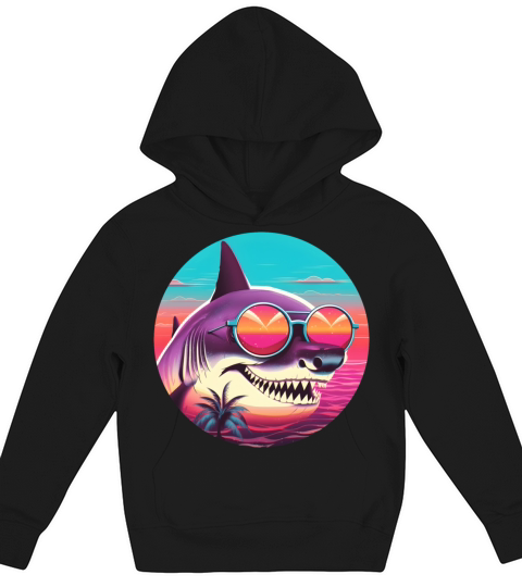 Retro Style 80s 90s Vintage Shark Lovers Kids Hoodie