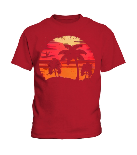 Vintage Retro Sunset Watercolor Beach Palm Trees Kids T-Shirt