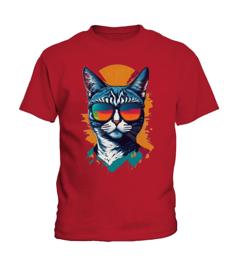 Vintage Vibes and Feline Flair Retro Cool Cat Kids T-Shirt