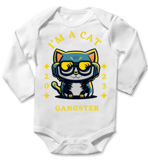 Cat Gangster Retro Long Sleeve Baby One-Piece