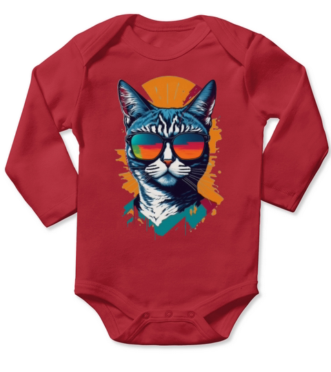 Vintage Vibes and Feline Flair Retro Cool Cat Long Sleeve Baby One-Piece