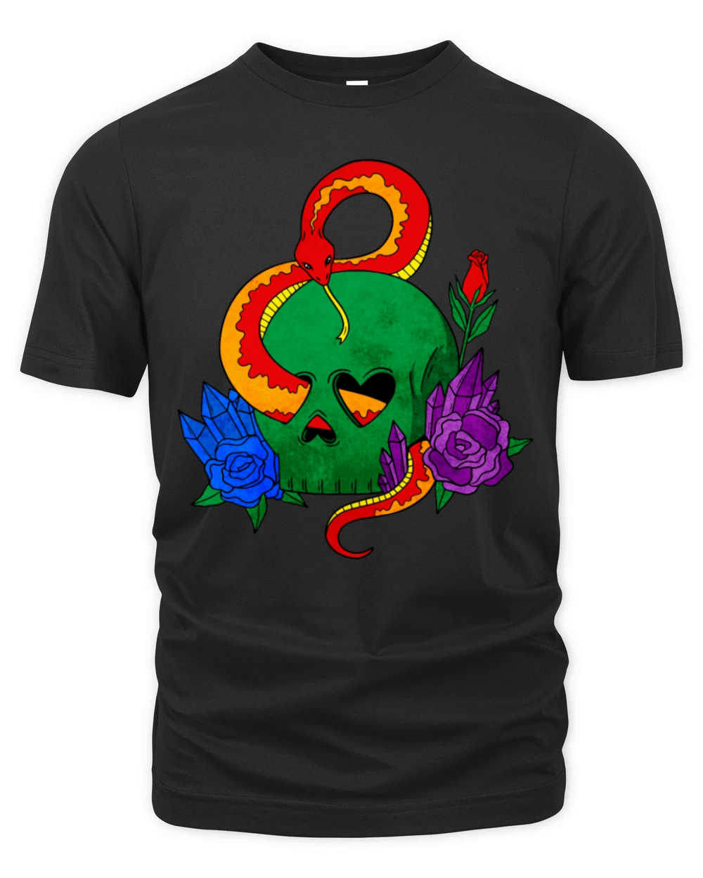 Gay Pride Rainbow Flag Skull Snakes Roses Sublte Organic Unisex T-shirt