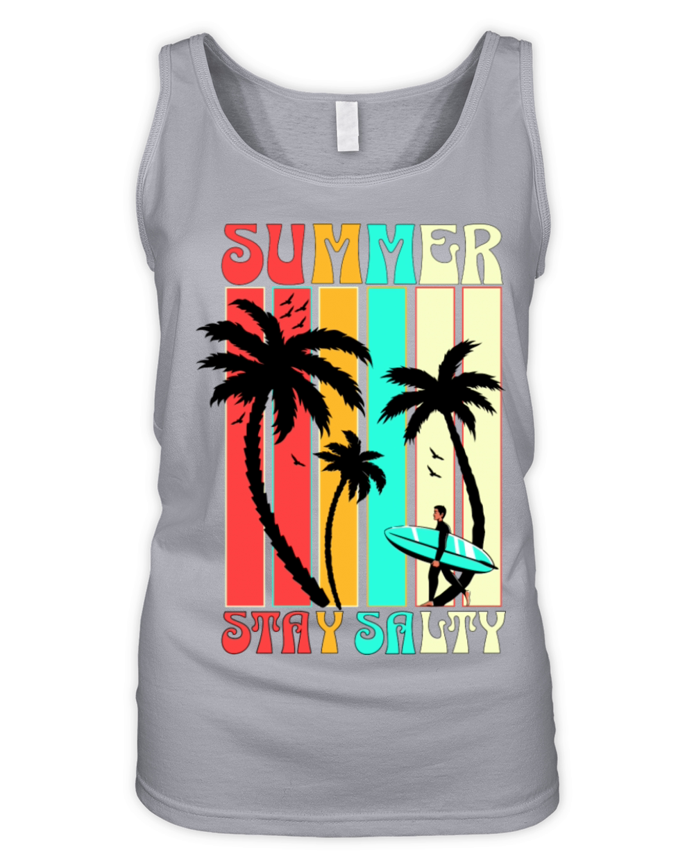Retro Summer With Palm Trees And Surfers Organic Women's Tank Top