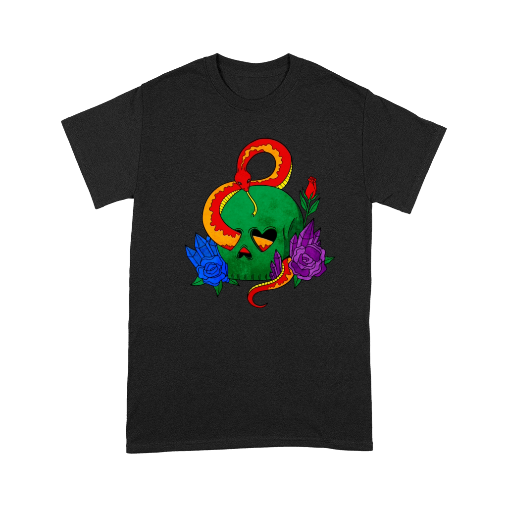 Gay Pride Rainbow Flag Skull Snakes Roses Sublte Premium T-shirt