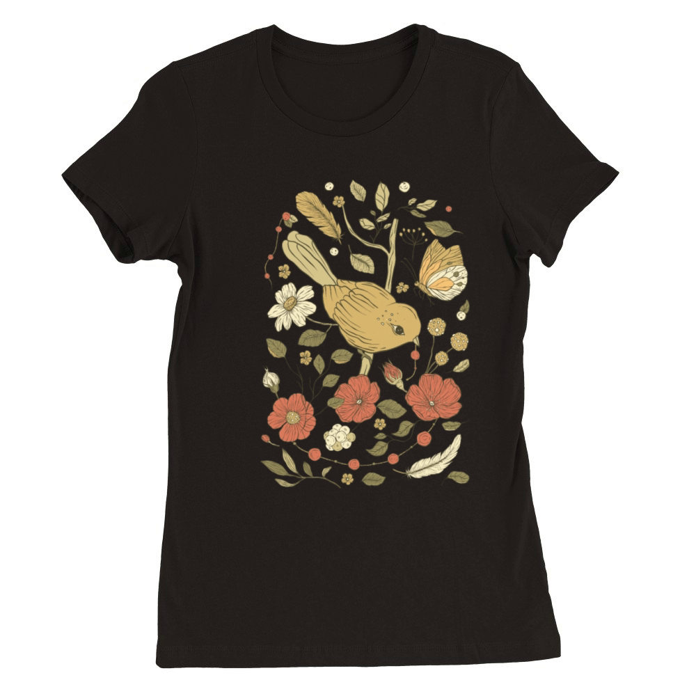 Beige Brown Bird Vintage T-Shirt Premium Womens Crewneck T-shirt
