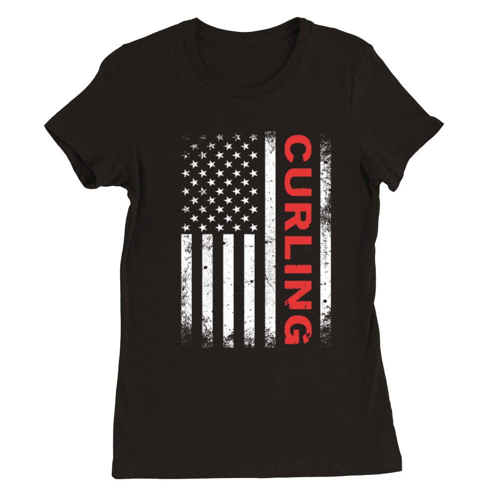 Vintage Curling USA Curling American Flag Premium Womens Crewneck T-shirt