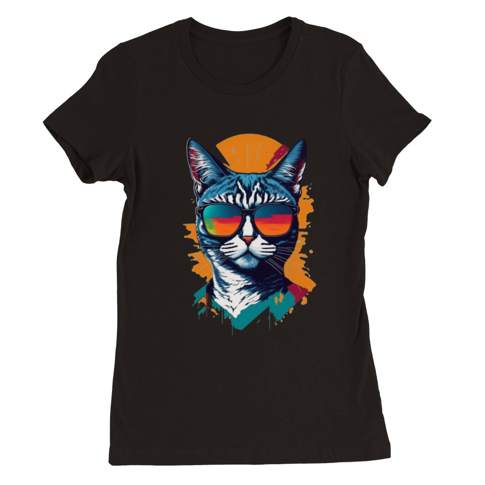 Vintage Vibes and Feline Flair Retro Cool Cat Premium Womens Crewneck T-shirt