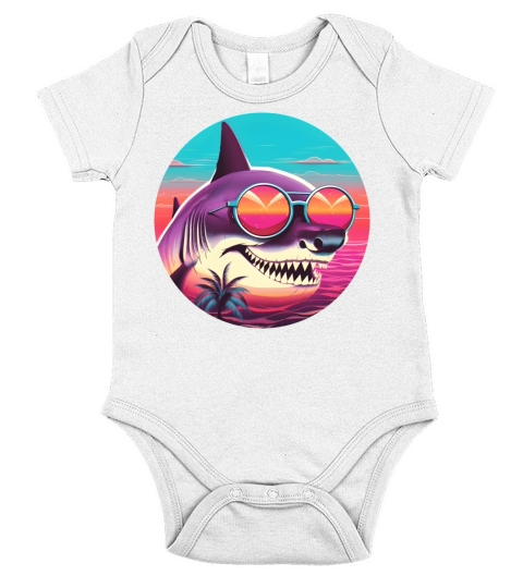 Retro Style 80s 90s Vintage Shark Lovers Short Sleeve Baby One-Piece