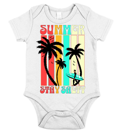 Retro Summer With Palm Trees And Surfers Short Sleeve Baby One-Piece