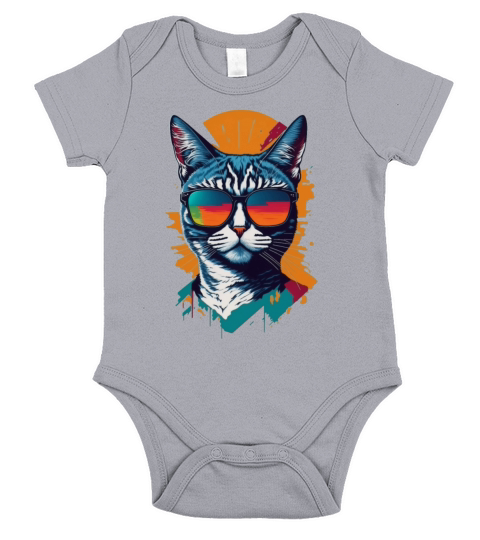 Vintage Vibes and Feline Flair Retro Cool Cat Short Sleeve Baby One-Piece