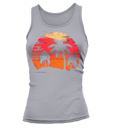 Vintage Retro Sunset Watercolor Beach Palm Trees Tank top Woman