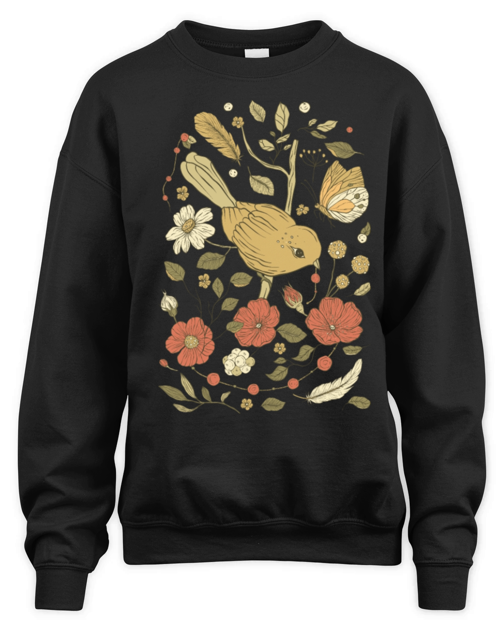Beige Brown Bird Vintage T-Shirt Unisex Premium Crewneck Sweatshirt