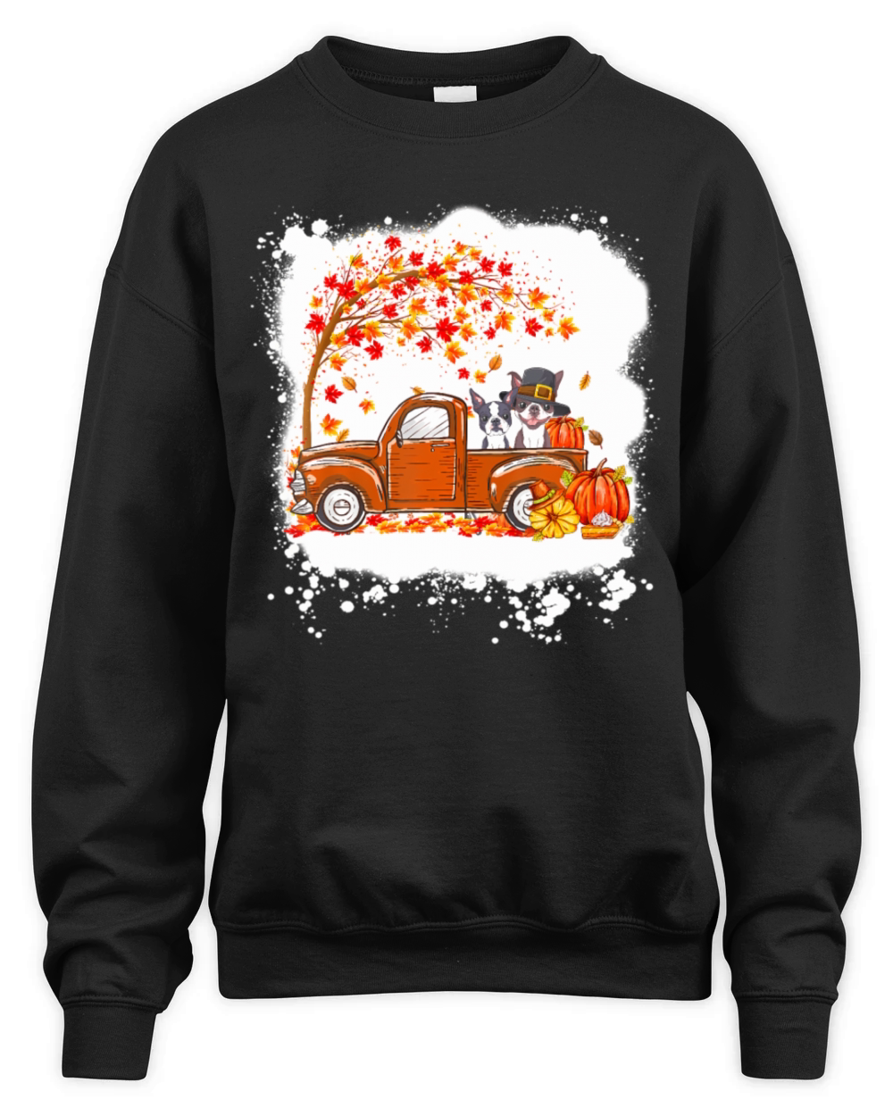 Thanksgiving Boston Terrier Pumpkins Truck Autumn Unisex Premium Crewneck Sweatshirt