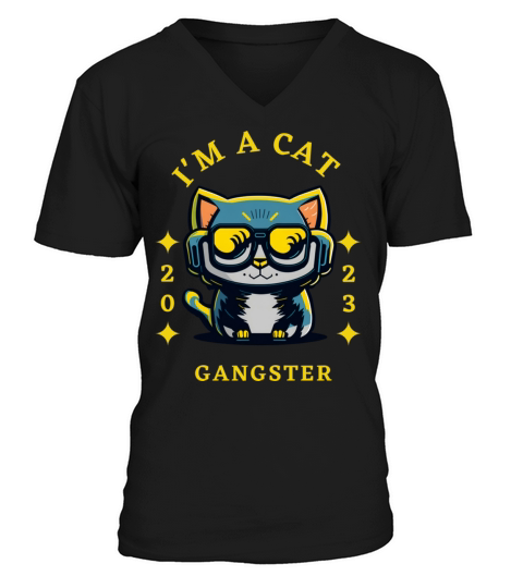 Cat Gangster Retro V-Neck T-shirt