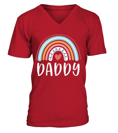 Mens Daddy Gifts For Dad Family Rainbow Graphic V-Neck T-shirt