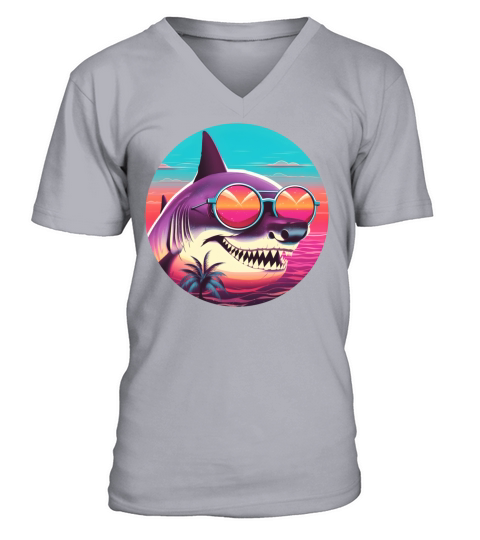 Retro Style 80s 90s Vintage Shark Lovers V-Neck T-shirt
