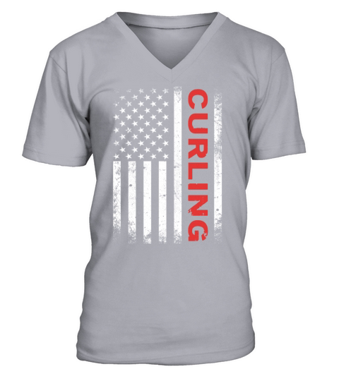 Vintage Curling USA Curling American Flag V-Neck T-shirt
