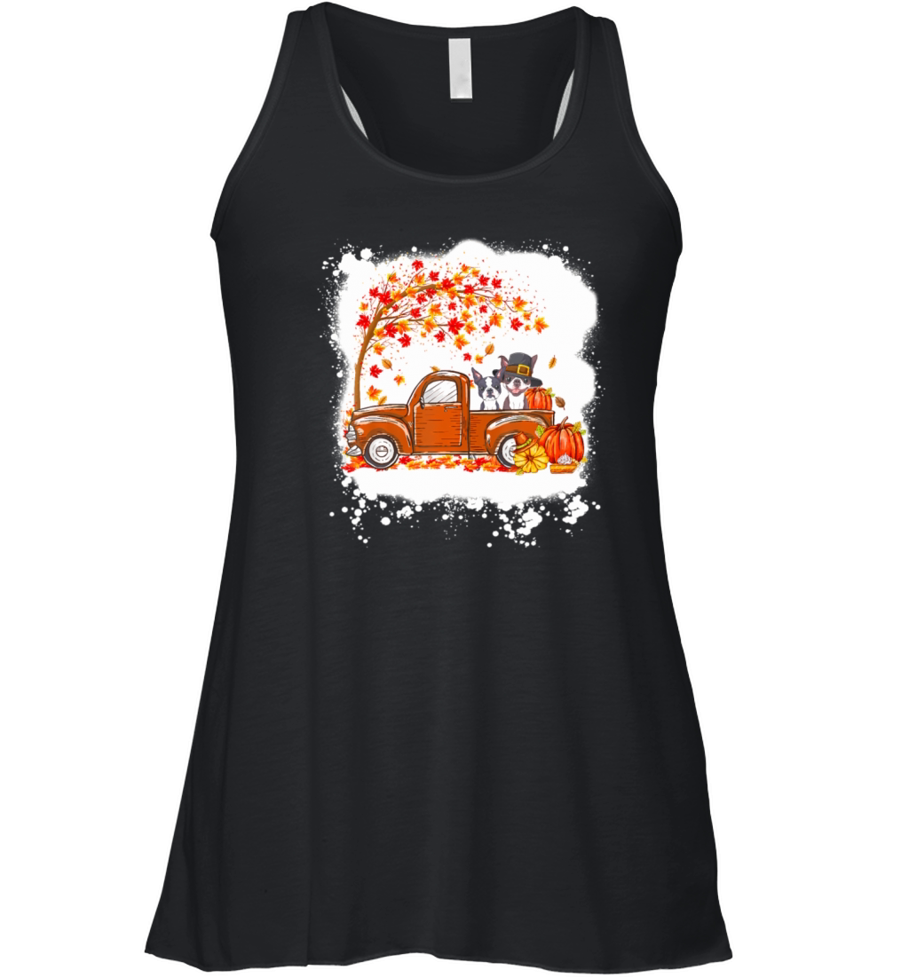 Thanksgiving Boston Terrier Pumpkins Truck Autumn Women's Flowy Tank Top