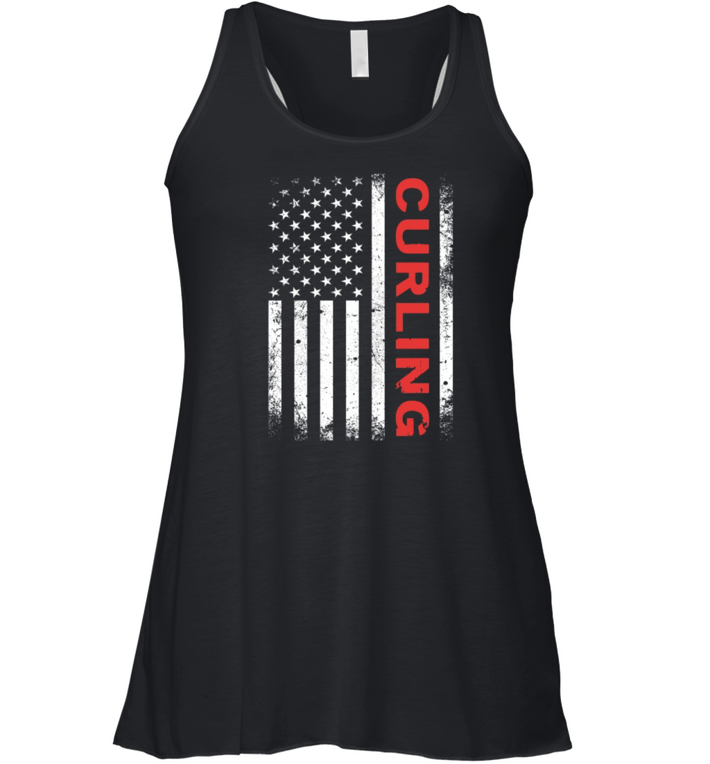 Vintage Curling USA Curling American Flag Women's Flowy Tank Top