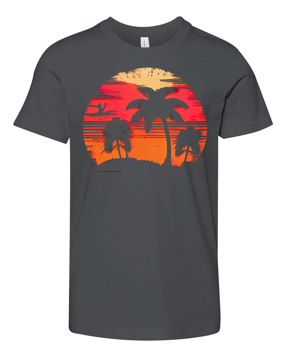 Vintage Retro Sunset Watercolor Beach Palm Trees Youth Unisex Jersey Tee