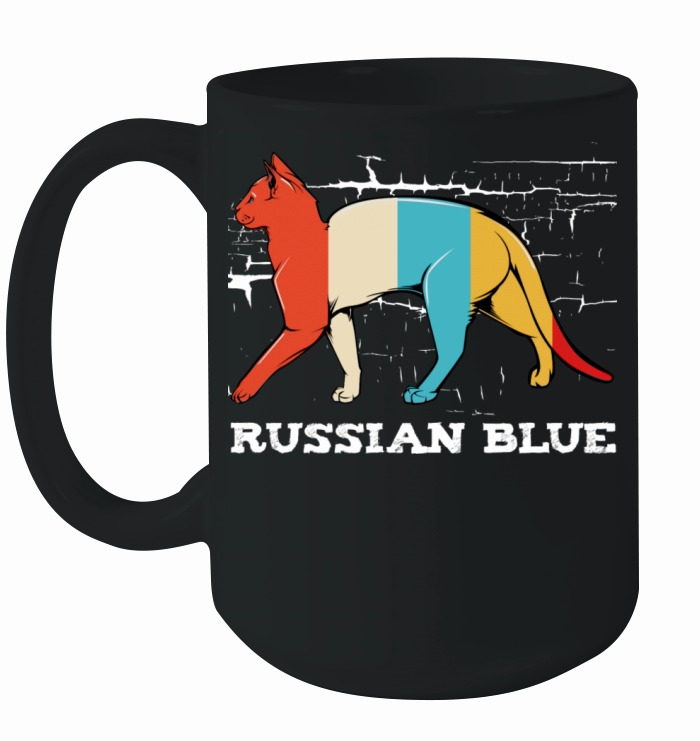 Russian Blue Retro Style Cat Vintage Kitty Ceramic Mug