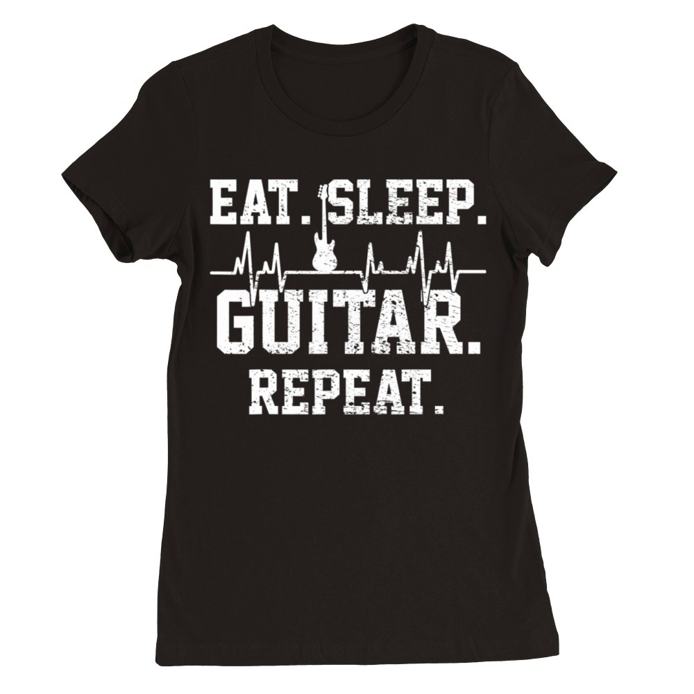 Guitar Music Player Vintage Heartbeat Premium Womens Crewneck T-shirt