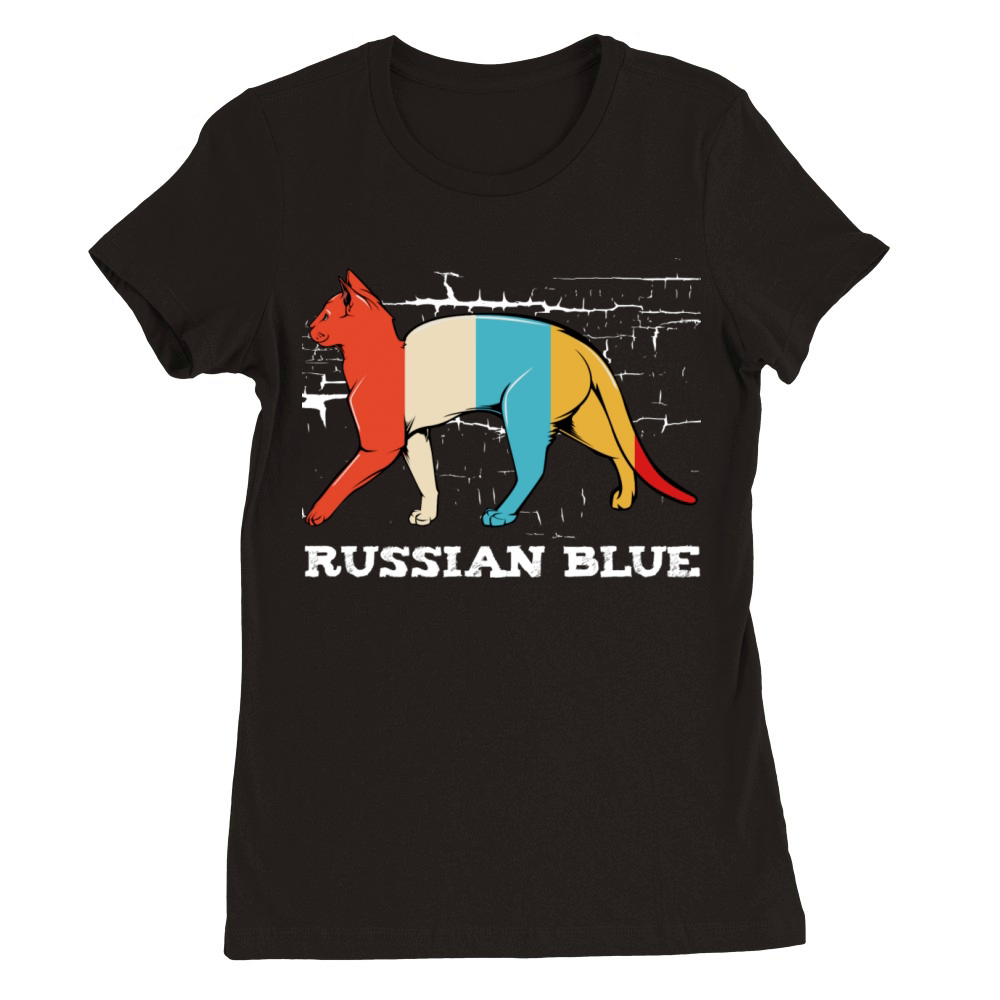 Russian Blue Retro Style Cat Vintage Kitty Premium Womens Crewneck T-shirt