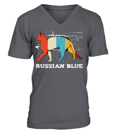 Russian Blue Retro Style Cat Vintage Kitty V-Neck T-shirt