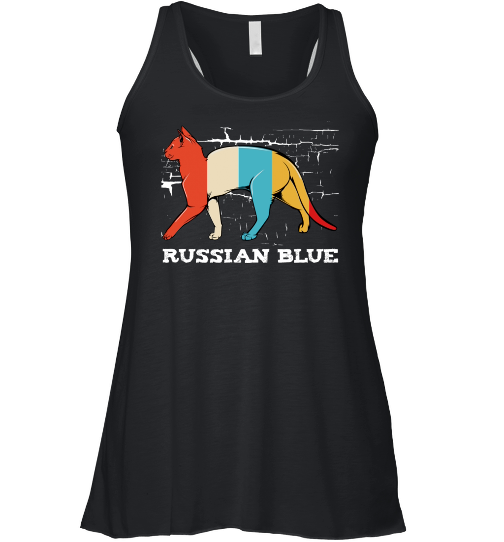 Russian Blue Retro Style Cat Vintage Kitty Women's Flowy Tank Top