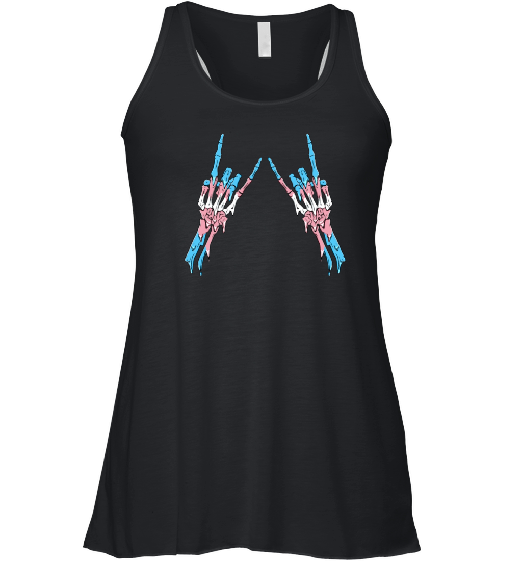 Transgender Pride Trans Flag Devil Horn Skeleton Women's Flowy Tank Top
