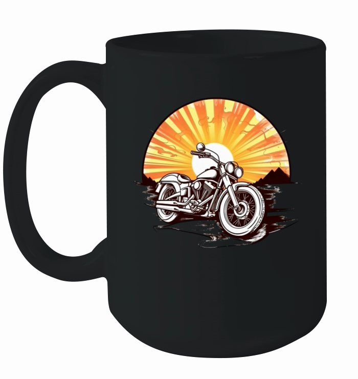 Motorbike in front of a vintage sunset Ceramic Mug