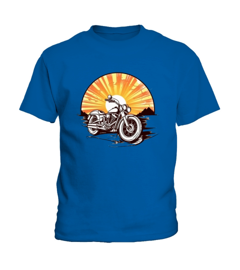 Motorbike in front of a vintage sunset Kids T-Shirt