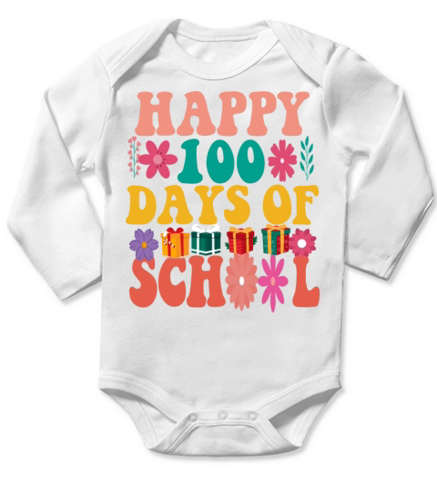 Happy 100 Day Of School Teacher Education Vintage Long Sleeve Baby One-Piece