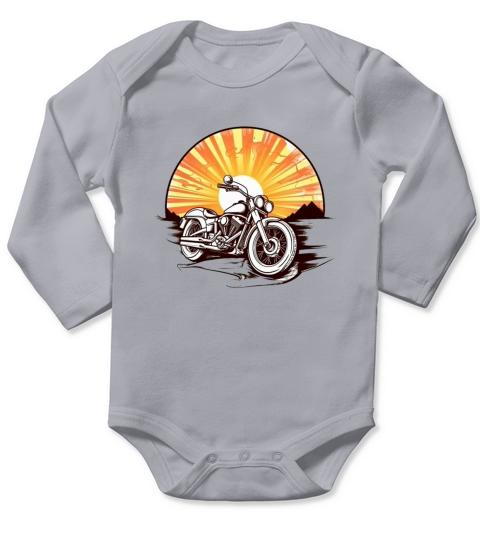 Motorbike in front of a vintage sunset Long Sleeve Baby One-Piece