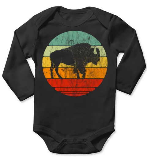 Retro Vintage Bison Long Sleeve Baby One-Piece