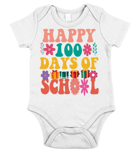 Happy 100 Day Of School Teacher Education Vintage Short Sleeve Baby One-Piece
