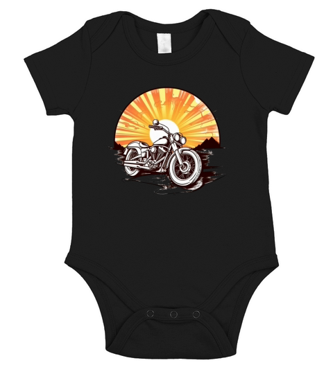 Motorbike in front of a vintage sunset Short Sleeve Baby One-Piece