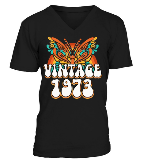 Colorful Retro 50 Years Woman 1973 50th Birthday V-Neck T-shirt