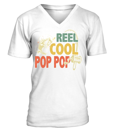 Fathers Day Vintage Reel Cool Pop Pop V-Neck T-shirt