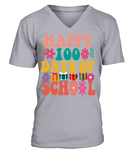 Happy 100 Day Of School Teacher Education Vintage V-Neck T-shirt