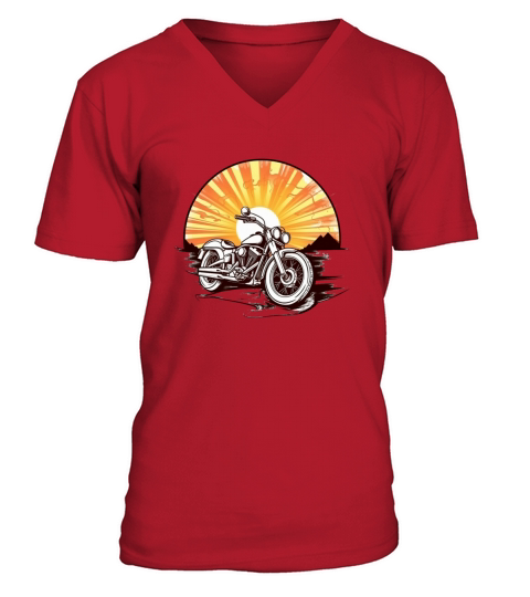 Motorbike in front of a vintage sunset V-Neck T-shirt