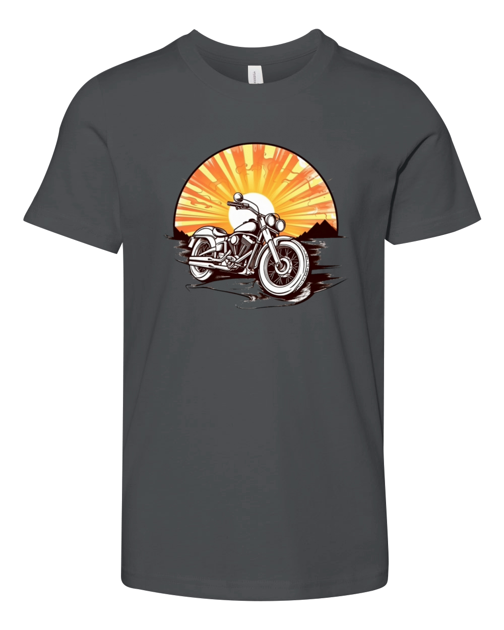 Motorbike in front of a vintage sunset Youth Unisex Jersey Tee