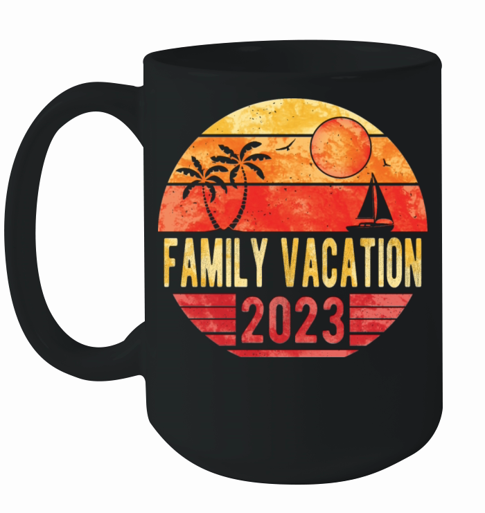 Family Summer Vacation 2023 Vintage Retro Sunset Ceramic Mug