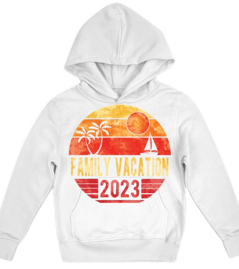 Family Summer Vacation 2023 Vintage Retro Sunset Kids Hoodie