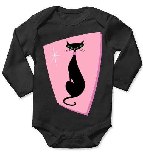 Atomic Cat - Retro - Mid Century - Pink Long Sleeve Baby One-Piece