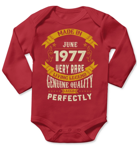 June 1977 Vintage Birthday Present Long Sleeve Baby One-Piece